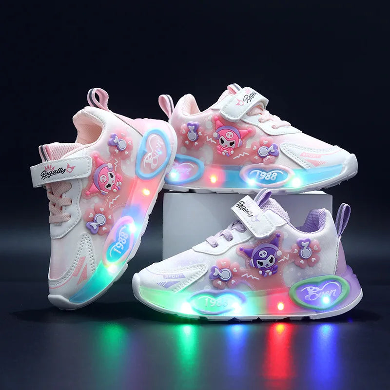 2025 Frozen Princess New Infant Tennis LED Colorful Lighted Girls Sneakers Classic Glowing Lovely Baby Casual Shoes Toddlers