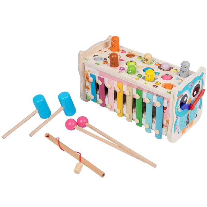 BabyToys bebe Toddler Kids Wooden Fun Game Montessori Activity Toys For Children Elephant Beating Whack-A-Mole Hammer Pounding