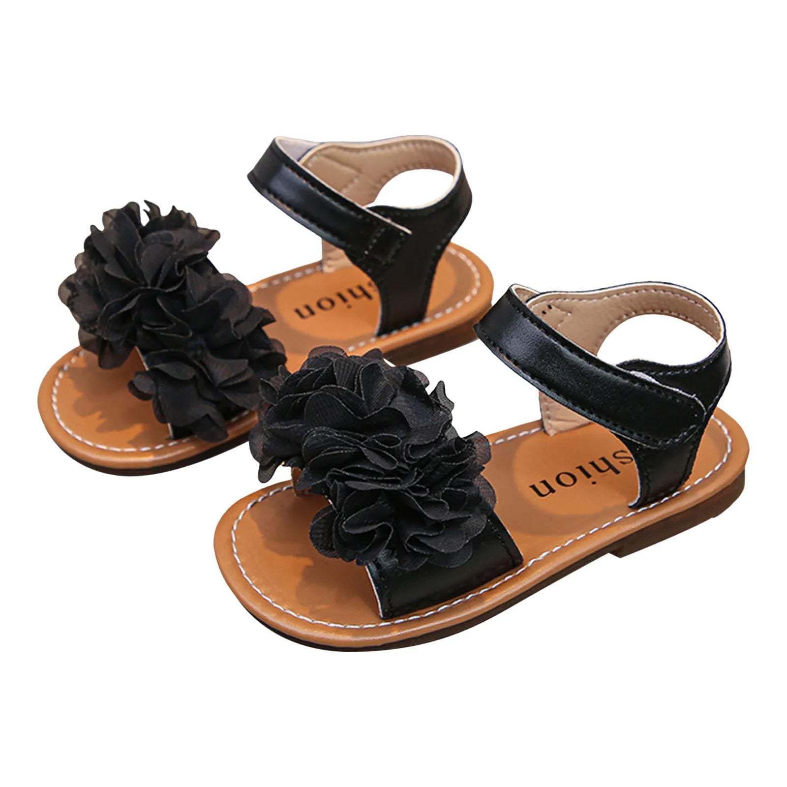 Cute Baby Flower Decoration Open Toed Summer Sandals Princess PU Leather Casual Rubber Sole Non-Slip Sandals Walking Shoes