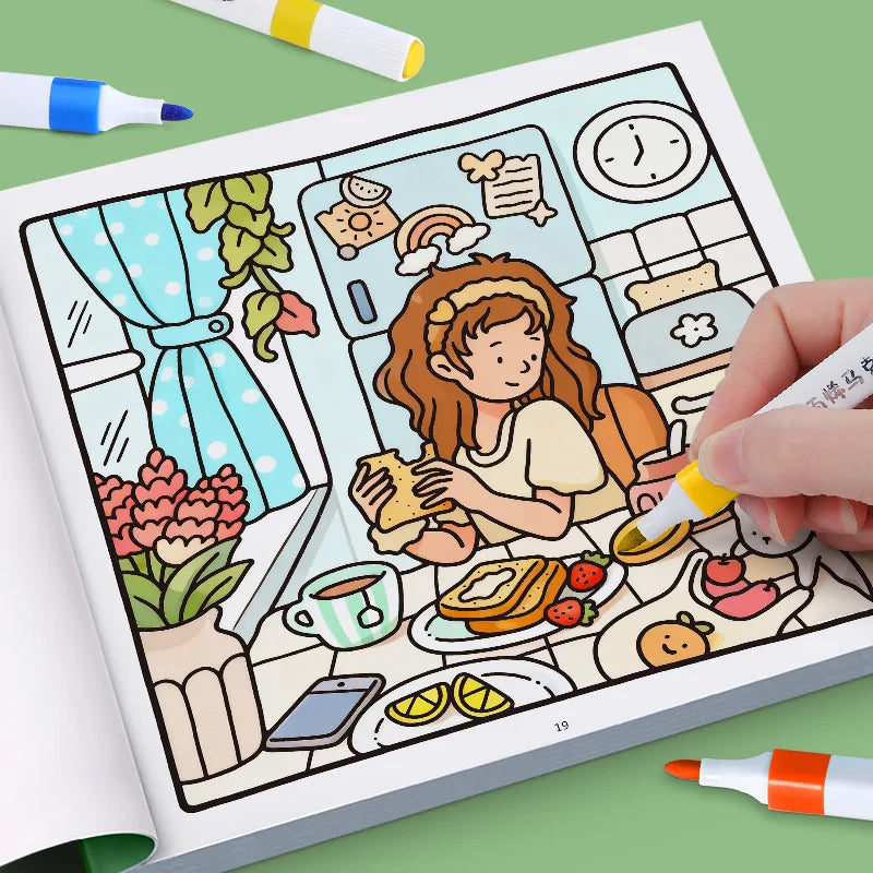 24 Page Fun Coloring Book, Warm Moments for Girls, Creative Entertainment, Fantasy Illustrations, Hand Drawn Art Drawing Book