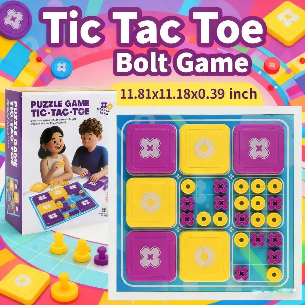3-in-1 Tic Tac Toe Bolt Game Handheld Puzzle Set Travel-Friendly Great for Christmas Party Games Family Fun Game Night