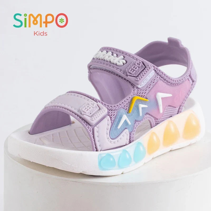 Children' Fashion Sport Sandals Geometric Patterns Breathable Wear-resistant Soft Shoes With Adjustable Velcro For Boys & Girls