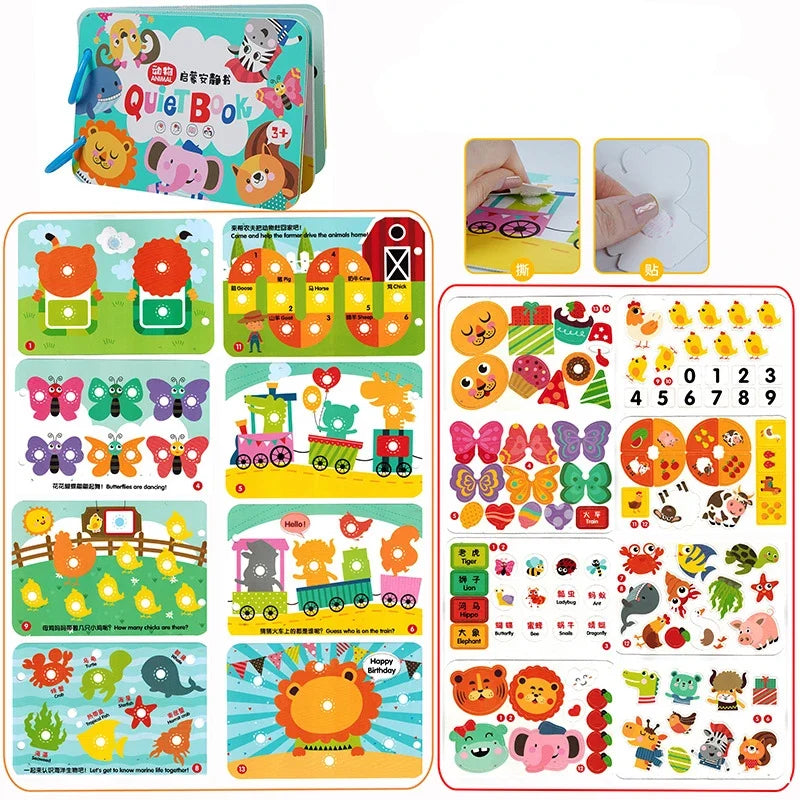Montessori Busy Book for Kids Toddlers Educational Toys Baby Diy Paste Quiet Book Children Animals Numbers Matching Puzzles Toys