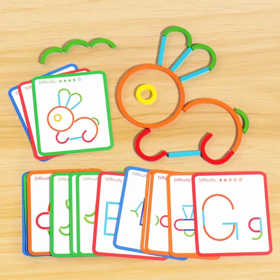Wooden Creative Sticks And Rings Puzzle Intelligence Game Montessori Early Educational Toys Assembled Building Blocks DIY Gifts