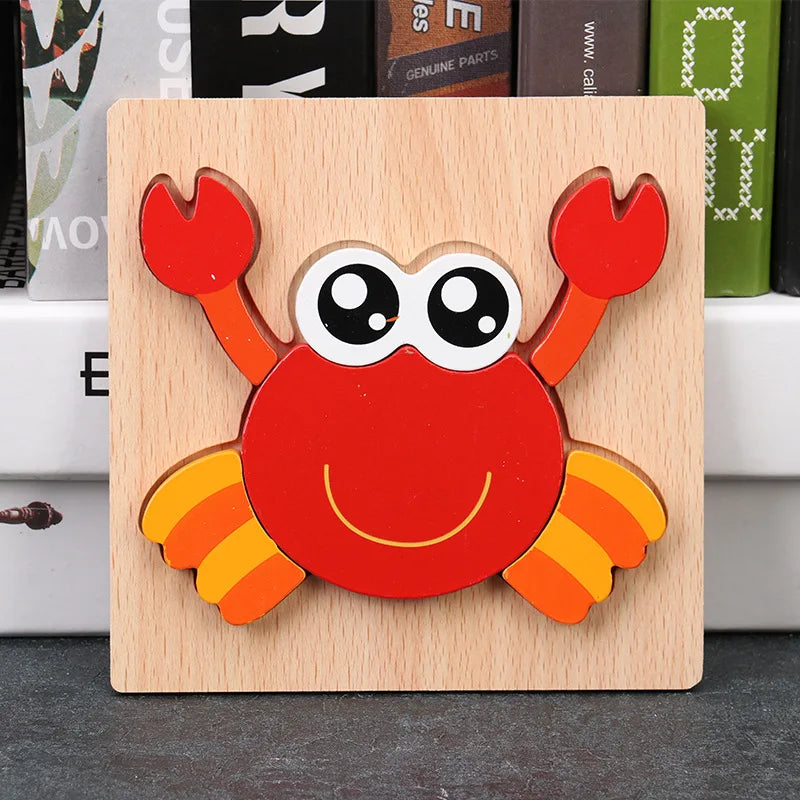 Baby High Quality 3D Wooden Puzzles Educational Cartoon Animals Early Learning Intelligence Puzzle Game Toys for Children