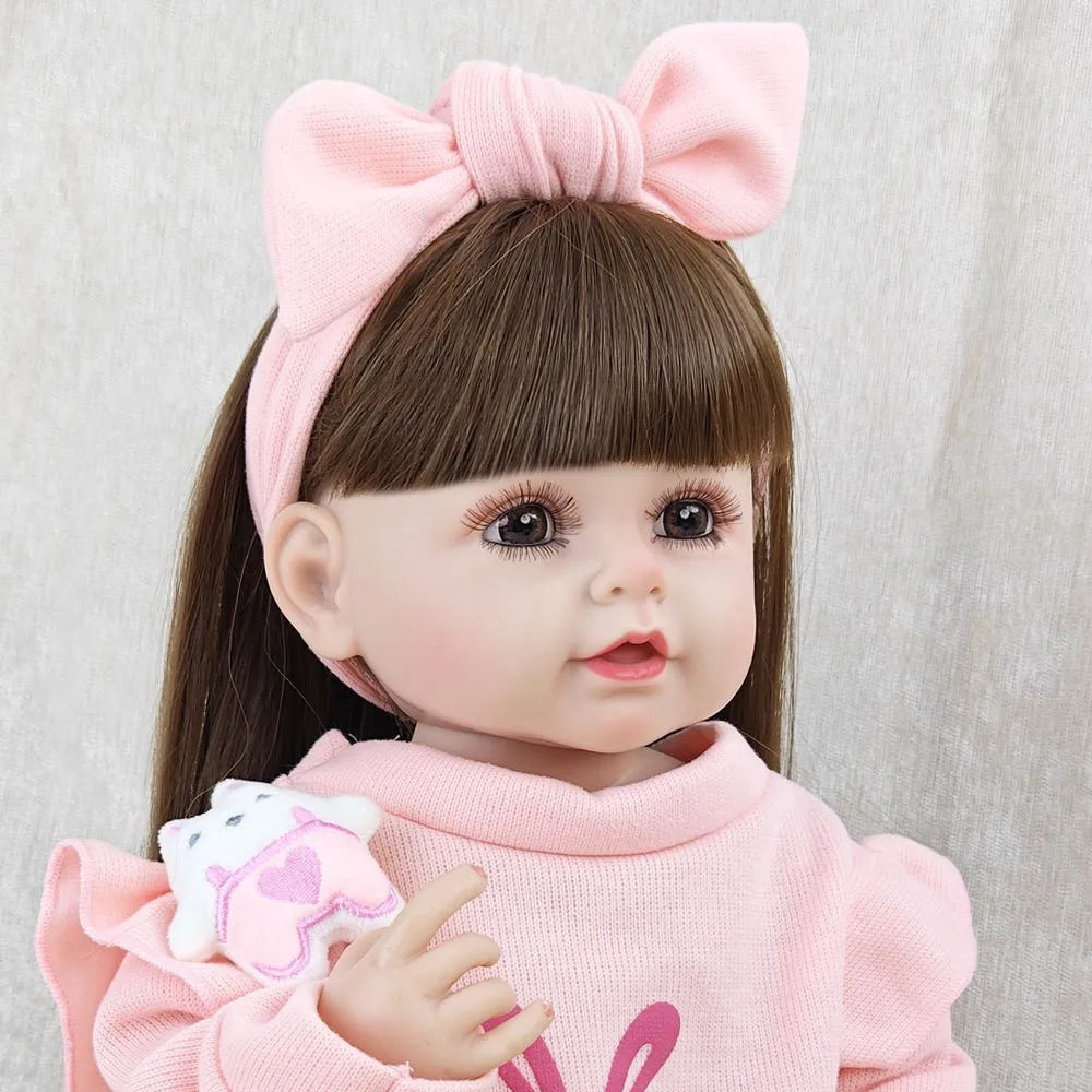 1pcs Pink Clothes Reborn Dolls 55cm 22inch Can Take Bath Simulating Baby Girl Full Vinyl Body Children's Birthday Gift