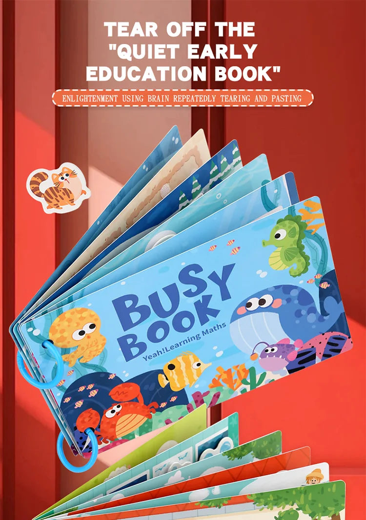 Early Education Puzzle Enlightenment Busy Book, Multiple Themes of Cognitive Tear-Off Toy Book, Early Development of Concentration and Hand-Eye Coordination