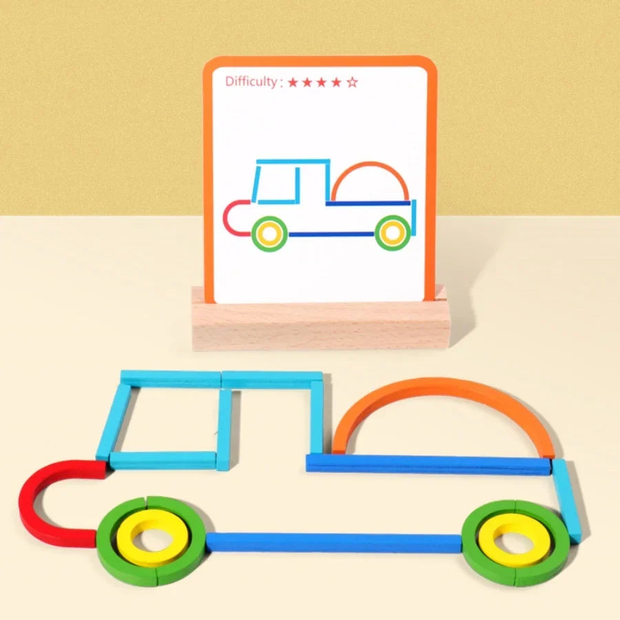Wooden Creative Sticks And Rings Puzzle Intelligence Game Montessori Early Educational Toys Assembled Building Blocks DIY Gifts