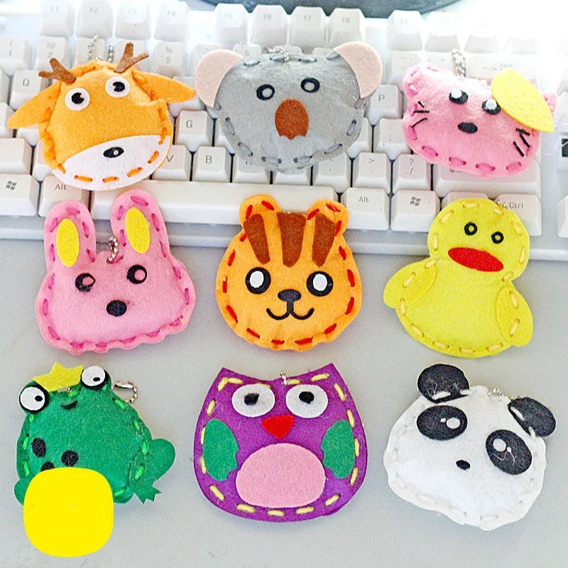 5Pcs Non-woven Fabric Animal Pink Bag Keychain DIY Handmade Toys Children Kids Birthday Party Ornaments Arts Crafts Kits Gifts