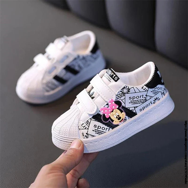 Toddler Baby Sneakers Mickey Minnie Child Boys Girls Infant Sport Shoes Spring 1~6 Years Old Kids First Walker Soft White Shoe