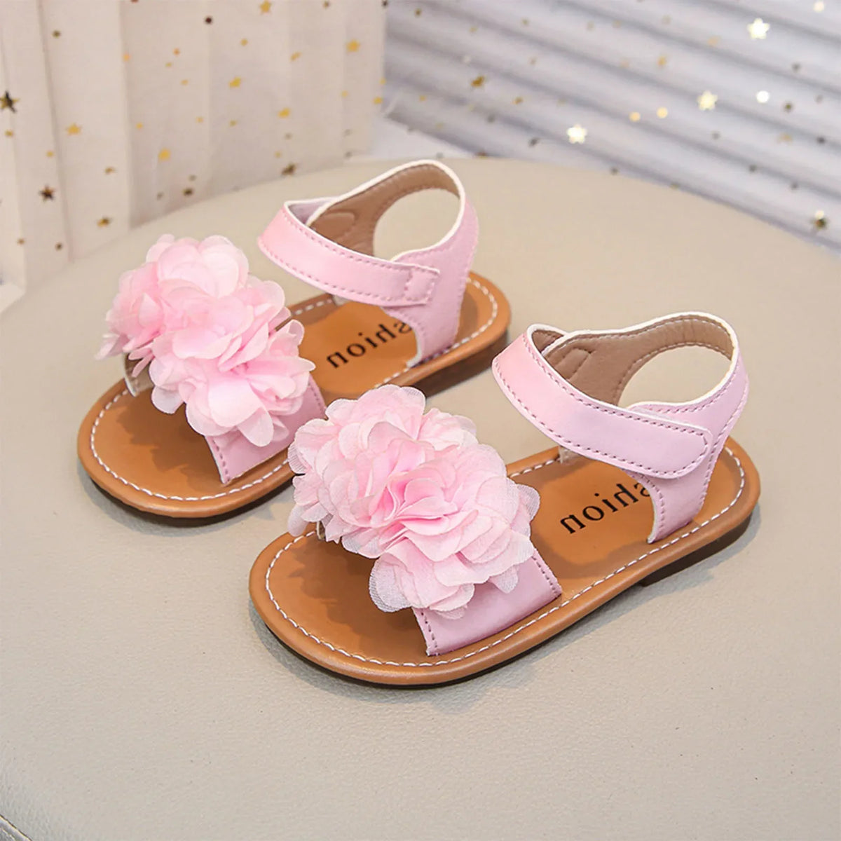 Cute Baby Flower Decoration Open Toed Summer Sandals Princess PU Leather Casual Rubber Sole Non-Slip Sandals Walking Shoes