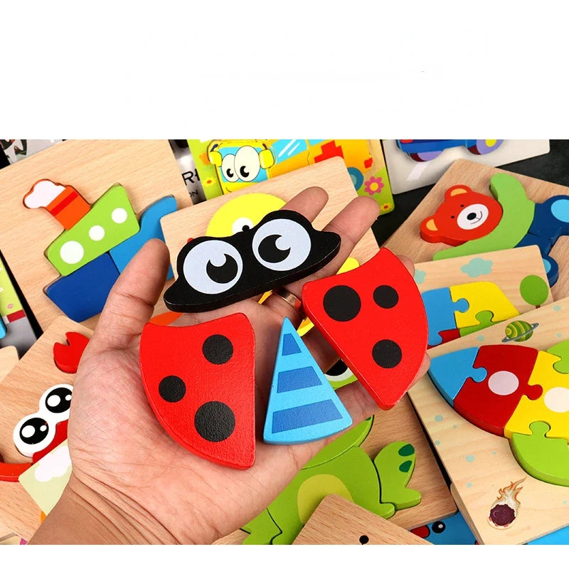 Baby High Quality 3D Wooden Puzzles Educational Cartoon Animals Early Learning Intelligence Puzzle Game Toys for Children