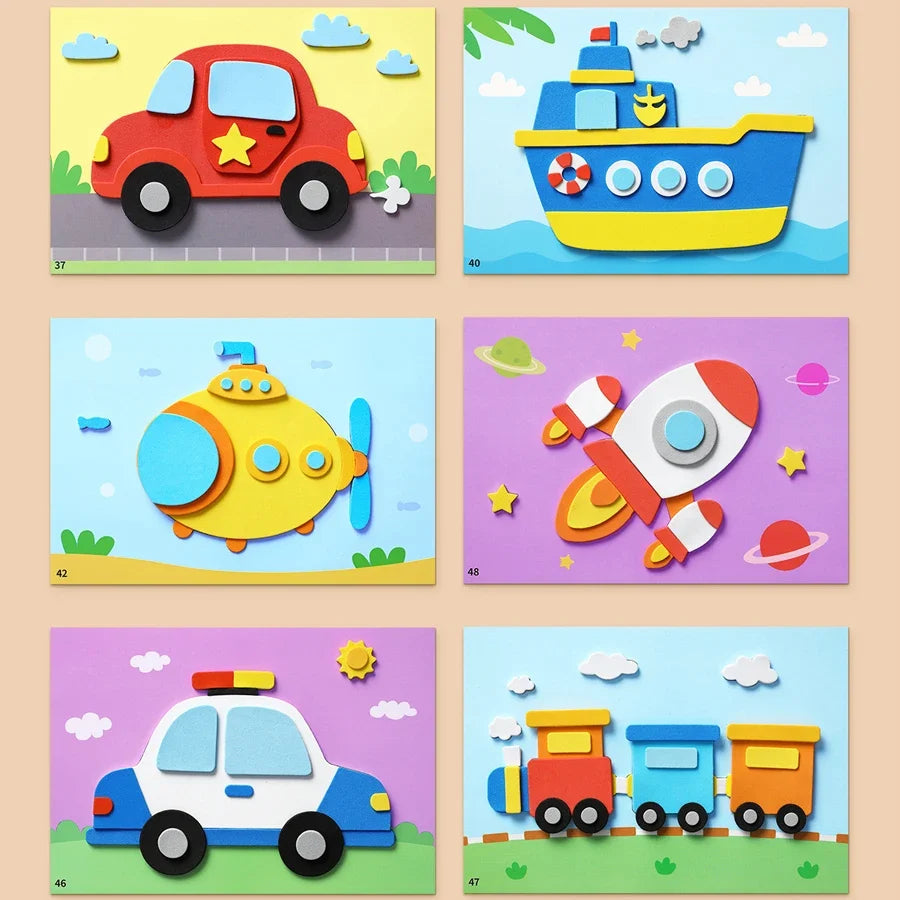 6pcs/set 3D EVA Foam Sticker DIY Cartoon Princess Animal Puzzle for Children Kids Multi-patterns Styles Toys for Children Gift