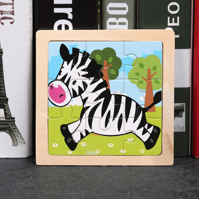 Wooden 3D Puzzle Jigsaw for Children Baby Cartoon Animal/Traffic Puzzles Educational Toy Kids Toy Wood Puzzle Small Size 11*11CM
