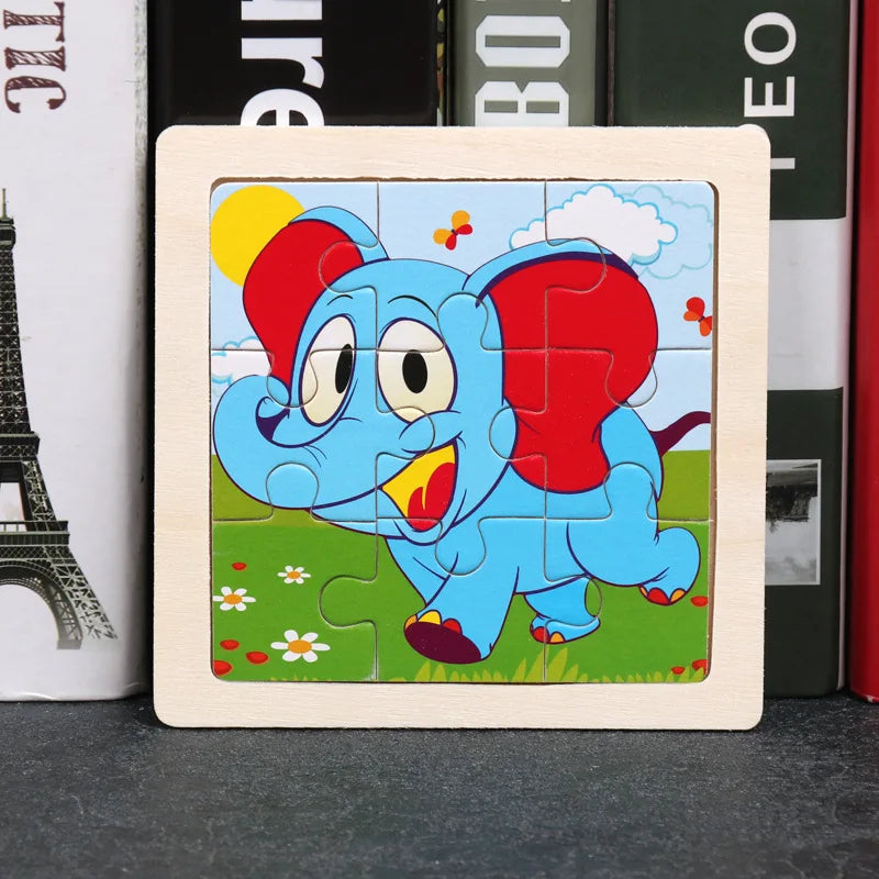 Wooden 3D Puzzle Jigsaw for Children Baby Cartoon Animal/Traffic Puzzles Educational Toy Kids Toy Wood Puzzle Small Size 11*11CM