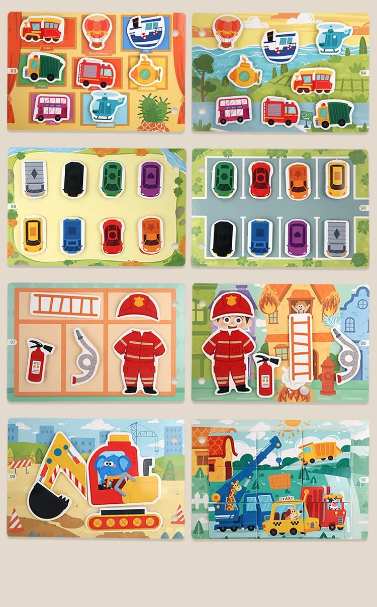Busy Book for Kids, Animals Vehicles Dinosaurs Stickers, Matching Number & Letter Games, Interactive Learning Activity Book