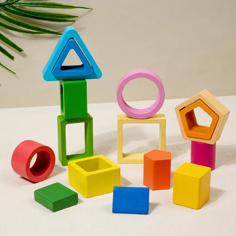 Geometric Shape Sorting Stacking ntelligence development blocks, wooden early education matching toys, color, shape cognition
