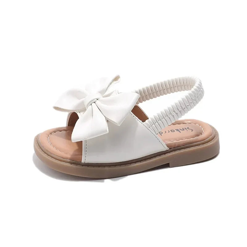 Kids Sandals for Girls 2025 Summer Girls Bow Design Sandals Children Beach Shoes Open Toes Flat Anti-skid Rubber Ankle Strap