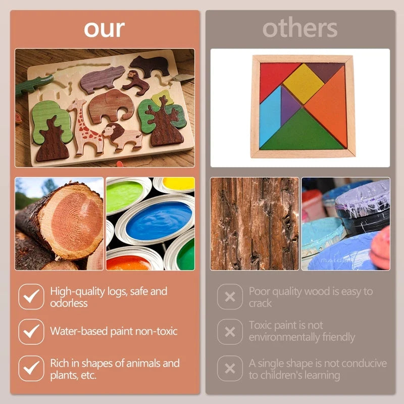 Baby Toys 3d Wooden Puzzle Forest Animals Jigsaw Puzzle Board Early Educational Montessori Wooden Toys for Children Gifts