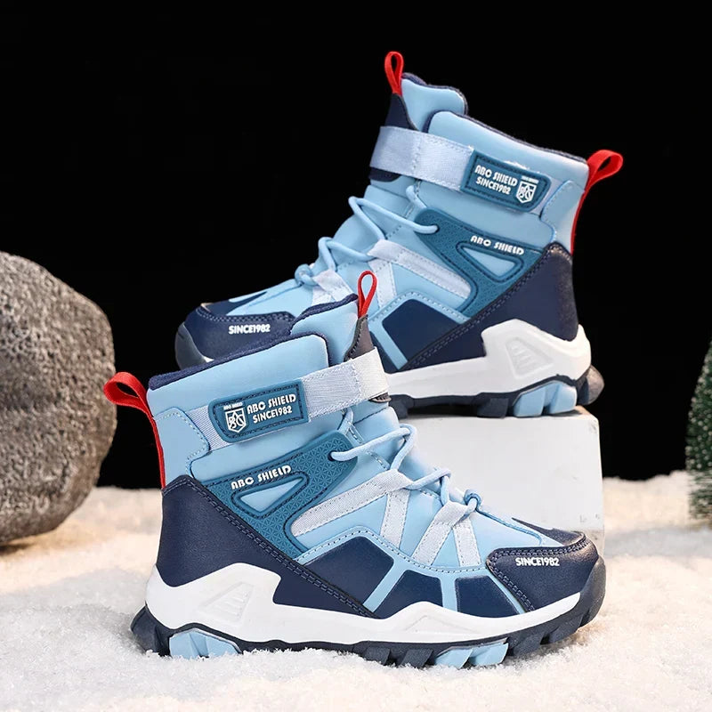 Childrens Snow Boots New Fashion PU Winter Warm Casual Sports Shoes Outdoor High Top Anti Slip Kids Hiking Boots for Boys
