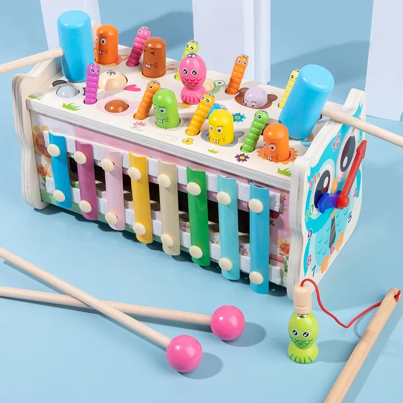 BabyToys bebe Toddler Kids Wooden Fun Game Montessori Activity Toys For Children Elephant Beating Whack-A-Mole Hammer Pounding