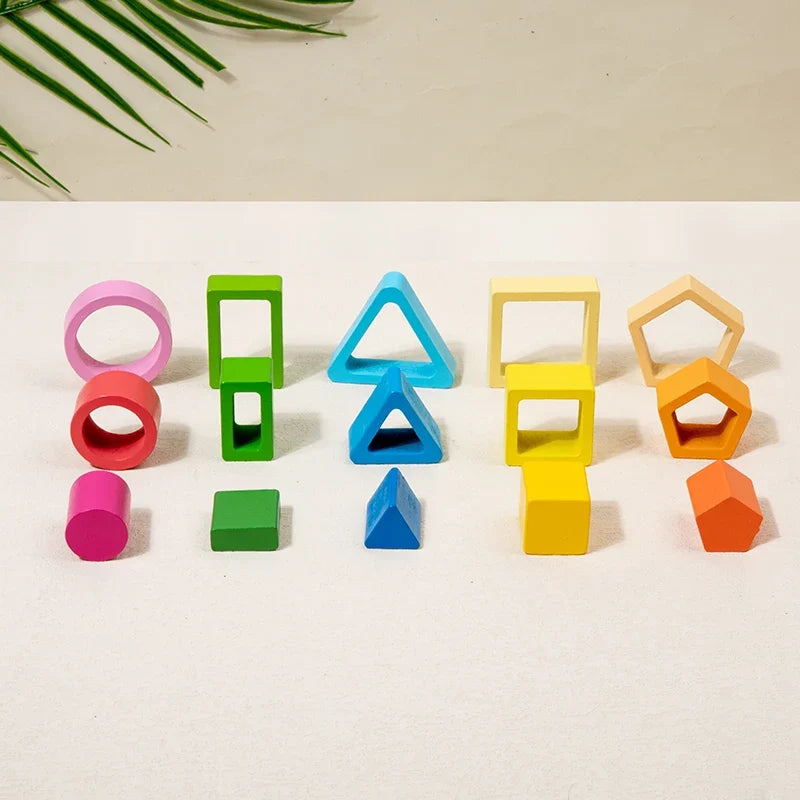 Geometric Shape Sorting Stacking ntelligence development blocks, wooden early education matching toys, color, shape cognition