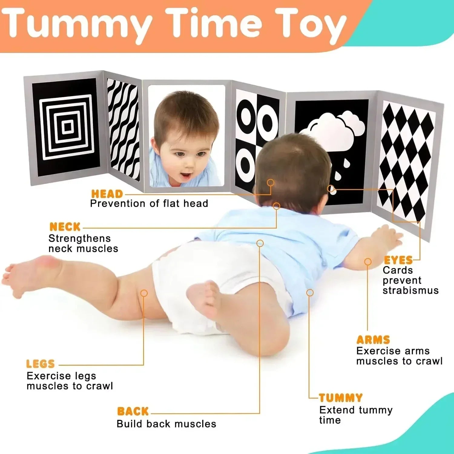 Black and White Baby Book Montessori Baby Toys 0-3 Years Colorful Flashcard High Contrast Visual Book Sensory Toys for Toddler
