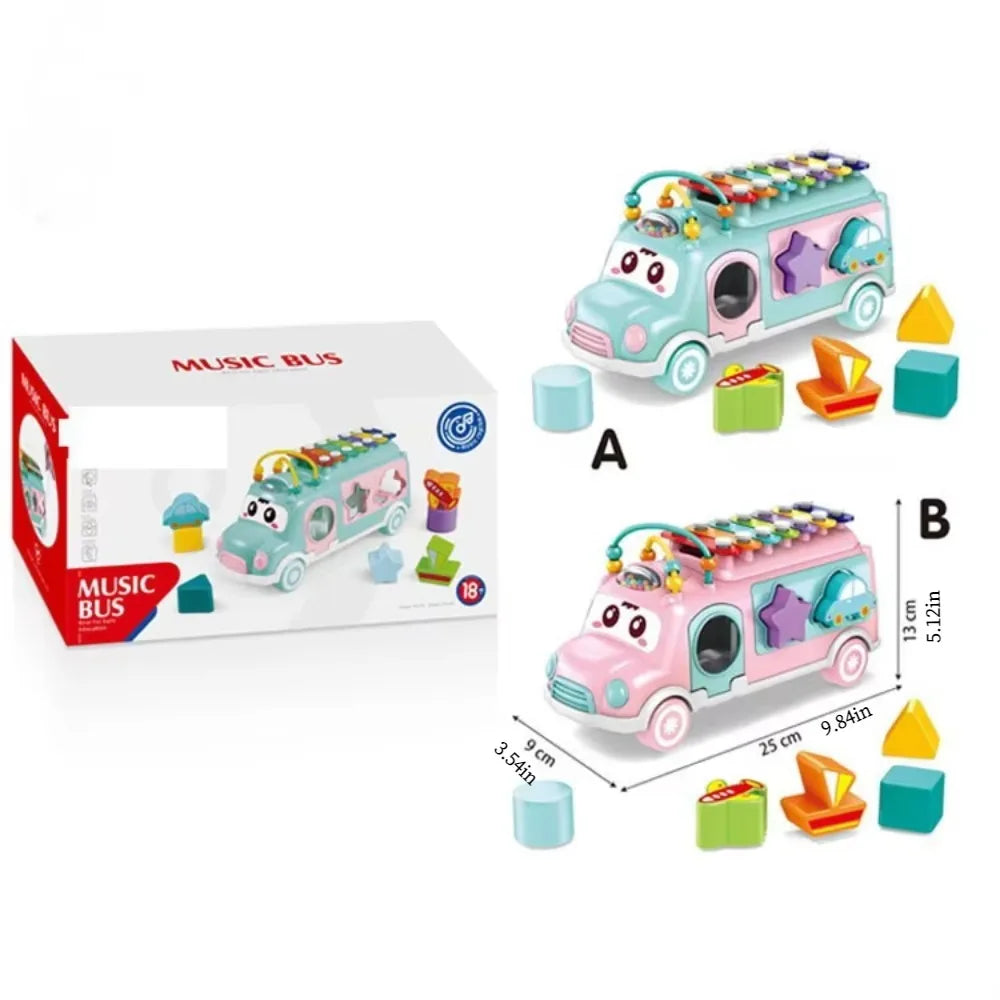 Children's Multifunctional Cartoon Imitation Instrument Xylophone, Baby Tapping Piano, Building Blocks, Bus Playing Music Toy