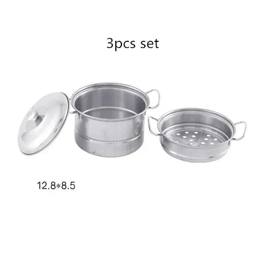 Stainless Steel Action Figures Kids Kitchen Toys Cooking Cookware Children Kitchen Tableware Pretend Role Play Toy for Kids