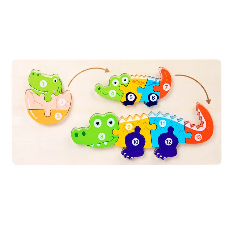 Wooden Animal Growth Puzzles For Toddlers,Cartoon Learning Educational Toys, Children's Early Education Toys