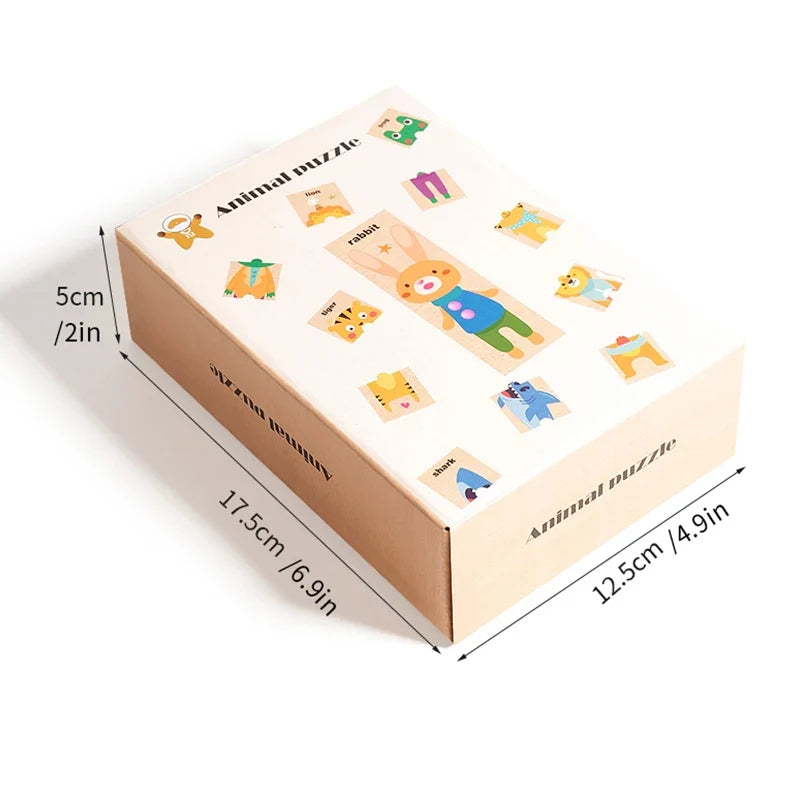 Children's puzzle cartoon animal shape matching puzzle, baby early education English word cognition puzzle board, wooden toy