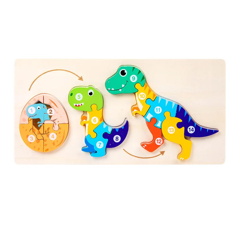 Wooden Animal Growth Puzzles For Toddlers,Cartoon Learning Educational Toys, Children's Early Education Toys
