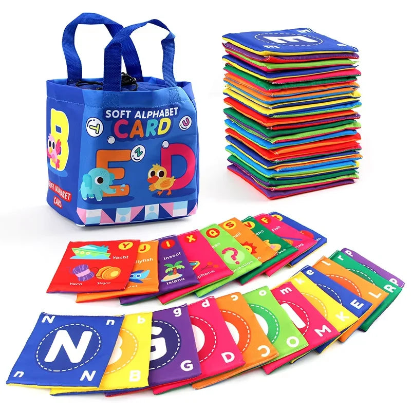 26pcs/set Baby Cloth Book Soft FlashCards with Cloth Storage Bag Baby Educational Cards Alphabet Graphic Digital Cognition Toys
