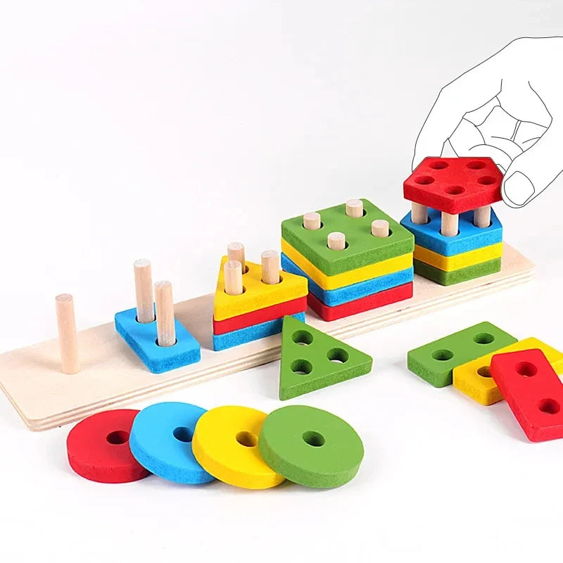 Montessori Toy Wooden Building Block Early Learning Educational Toy Color Shape Match Kids Puzzle Toys For Children Boys Girls
