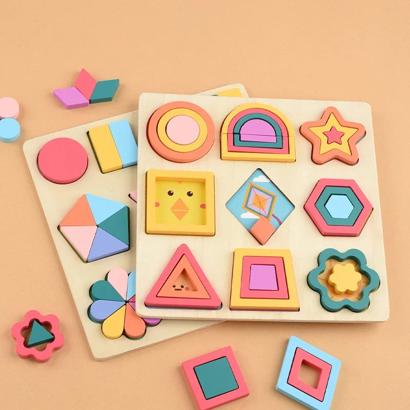 Baby Monterssori Toy Wooden Jigsaw Puzzle Geometric creative jigsaw 3D Puzzle Preschool toys for children's Early Educational