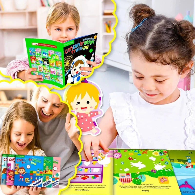 Montessori Toys Cartoon Sticker Books Focus on Potential Development Education Sticker Toys for Children 3-6Y