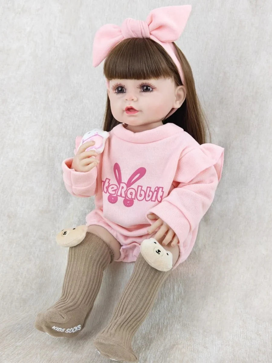 1pcs Pink Clothes Reborn Dolls 55cm 22inch Can Take Bath Simulating Baby Girl Full Vinyl Body Children's Birthday Gift