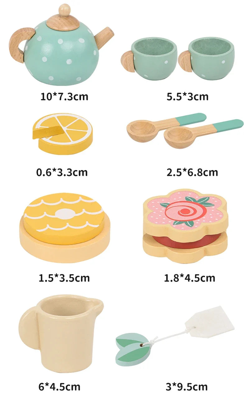 Wooden Pretend Play Kitchen Toys Coffee Machine Mixer Ice Cream Cake Toy Kids Play Food Teapot Cup Tea Set for Boys Girls Gifts
