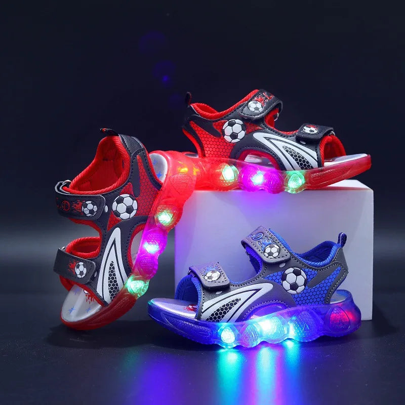 Kids LED Light Shoes Little Boys Sandals With Lights Kids Glowing Light Beach Shoes Children's Shining Light Soft Bottom Sandals