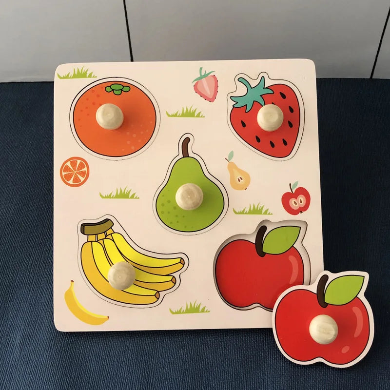 Montessori Puzzle Toys Baby Hand Scratching Board Matching Cartoon Wooden Nail Nesting Board Intelligence Puzzle
