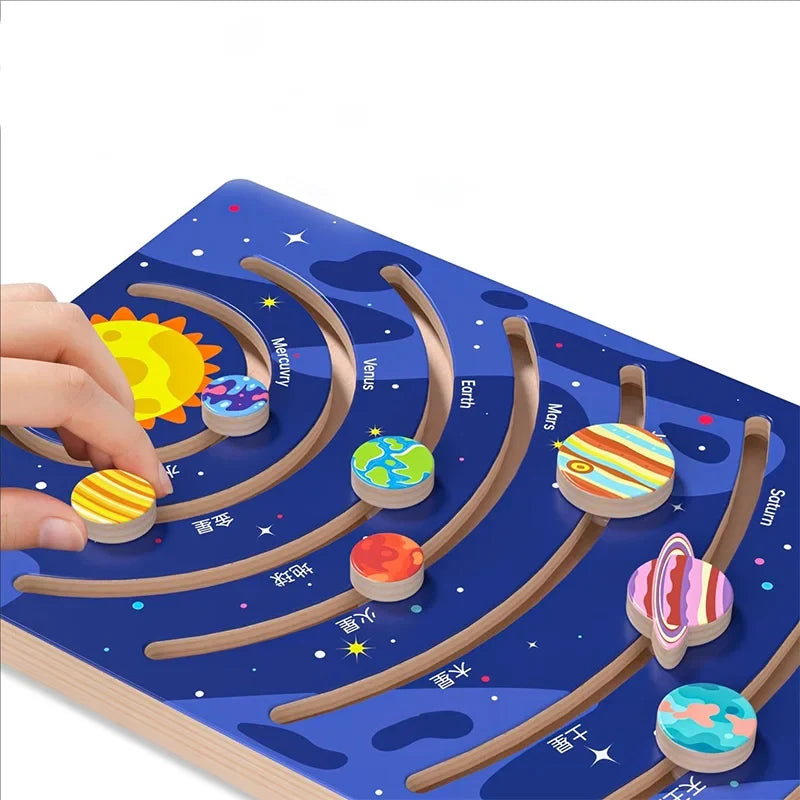 Movable Solar System Puzzle for Kids Boys 3-6 Years Wooden Space Toys Planets for Kids Space Planetary Science Educational Toys