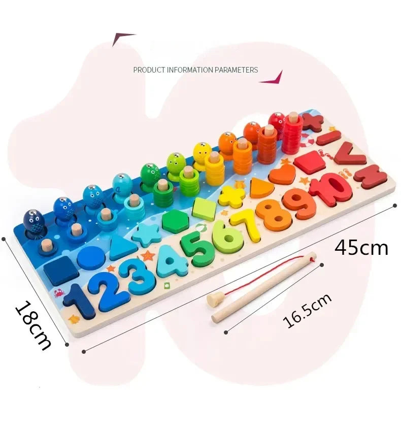Montessori Toys Wooden Number Puzzle Sorting For Toddlers Shape Sorter Counting Fishing Game Educational Math Stacking Block