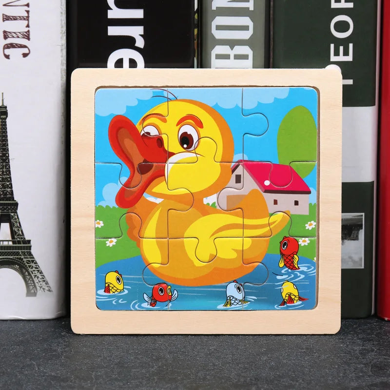 Wooden 3D Puzzle Jigsaw for Children Baby Cartoon Animal/Traffic Puzzles Educational Toy Kids Toy Wood Puzzle Small Size 11*11CM