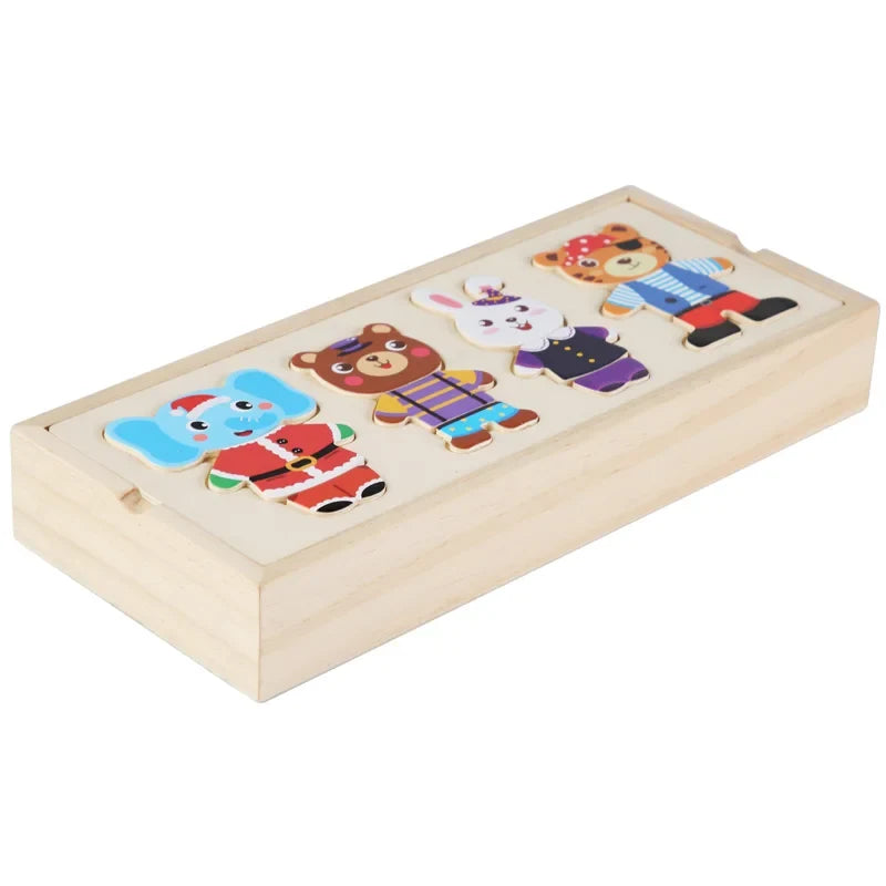 Wooden bear changing clothes animal changing clothes jigsaw kindergarten boys and girls darling Jigsaw Puzzle Children's puzzle