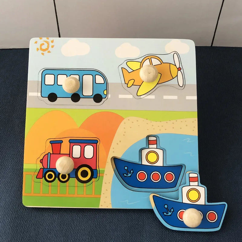 Baby Toys Montessori Wooden Puzzles Children Toys Hand Grab Board Animals Cognition Educational Learning Toys For Kids 1-3 Years