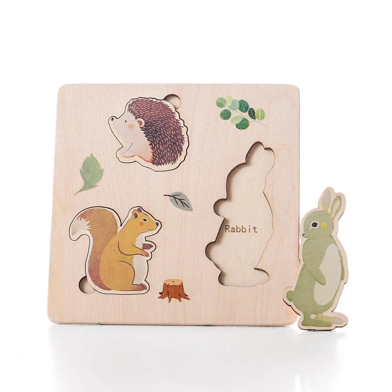 Baby Toys Montessori Wooden Puzzles Toys Cartoon Animal Shape Tangram Jigsaw Block Toys Kids Cognition Learning Educational Toys