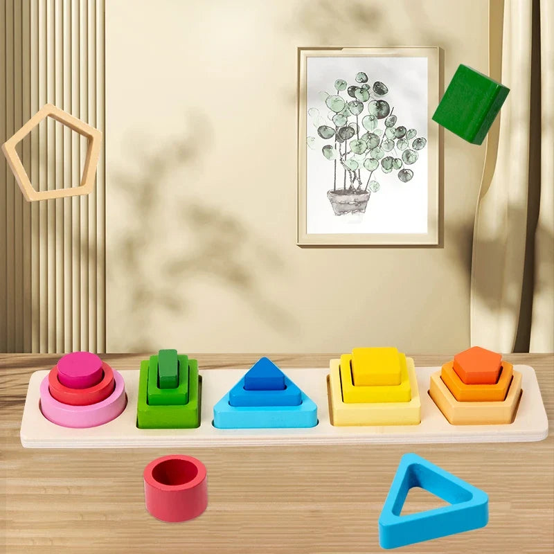 Geometric Shape Sorting Stacking ntelligence development blocks, wooden early education matching toys, color, shape cognition