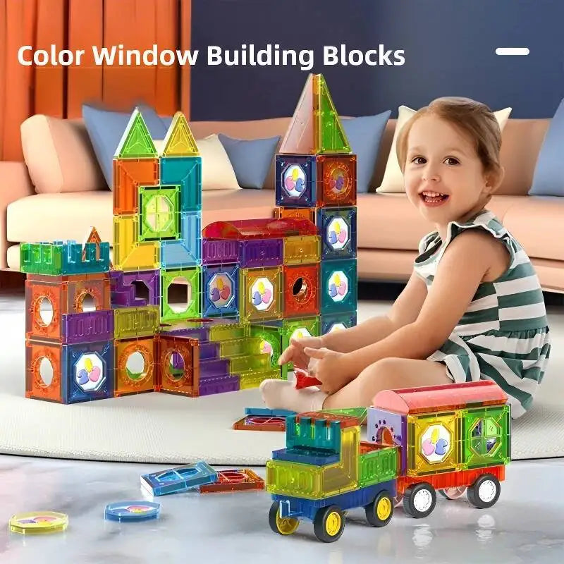 Magnetic Building Blocks Magnet Tiles Marble Run Race Track Blocks Model Construction Set Educational Magnet Toys for Children
