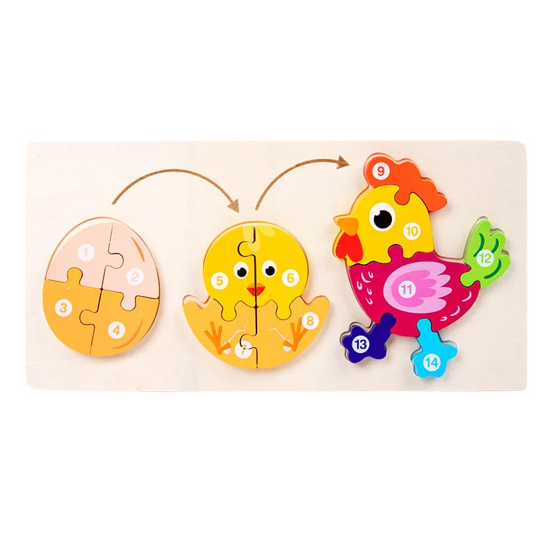 Wooden Animal Growth Puzzles For Toddlers,Cartoon Learning Educational Toys, Children's Early Education Toys