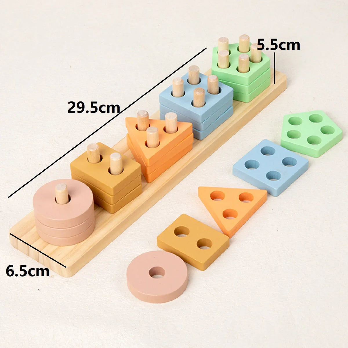 Wooden set of post building blocks baby fine motor toddler early education geometric shape matching color cognition classificati